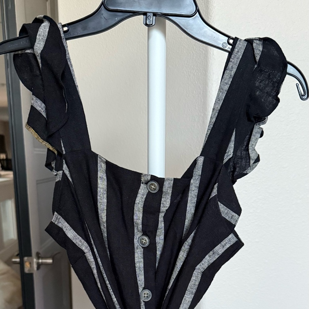 Black and Gray Striped Button-Down Jumpsuit